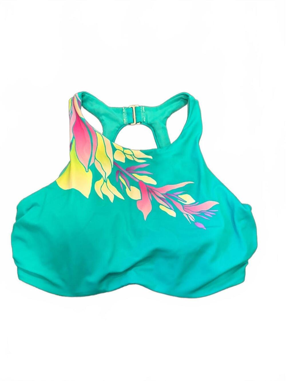 Athleta Bikini Top 32D/DD Teal Floral Racerback Swim Bra